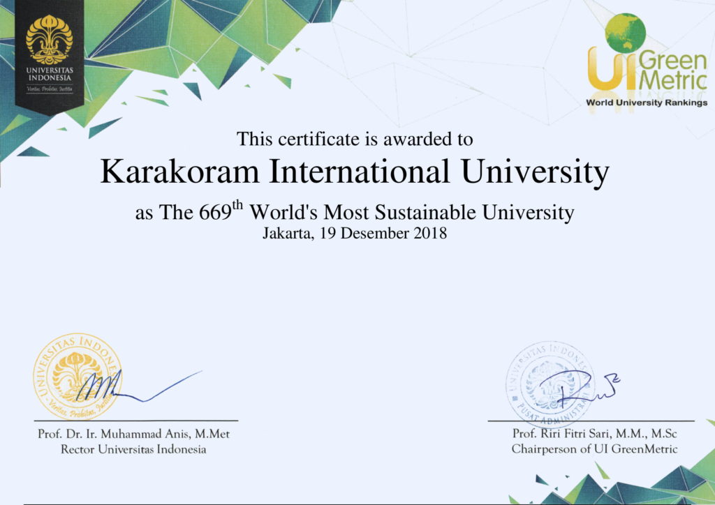 KIU becomes in world 1000 universities adopting Green Metric Initiatives