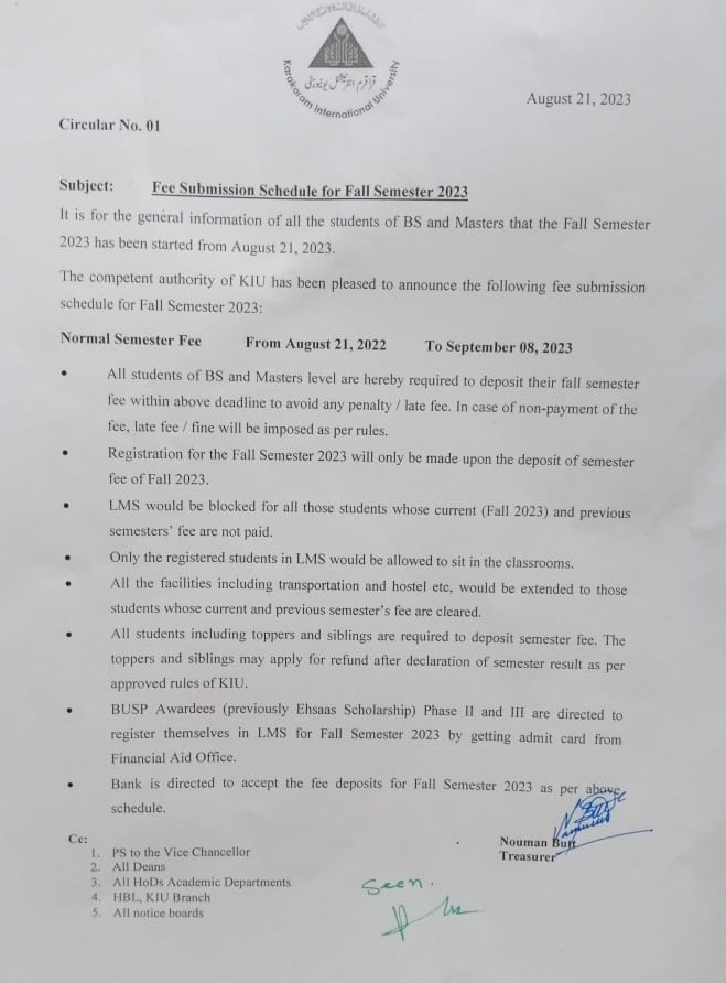 Fall 2023 Fee Notice # 01
