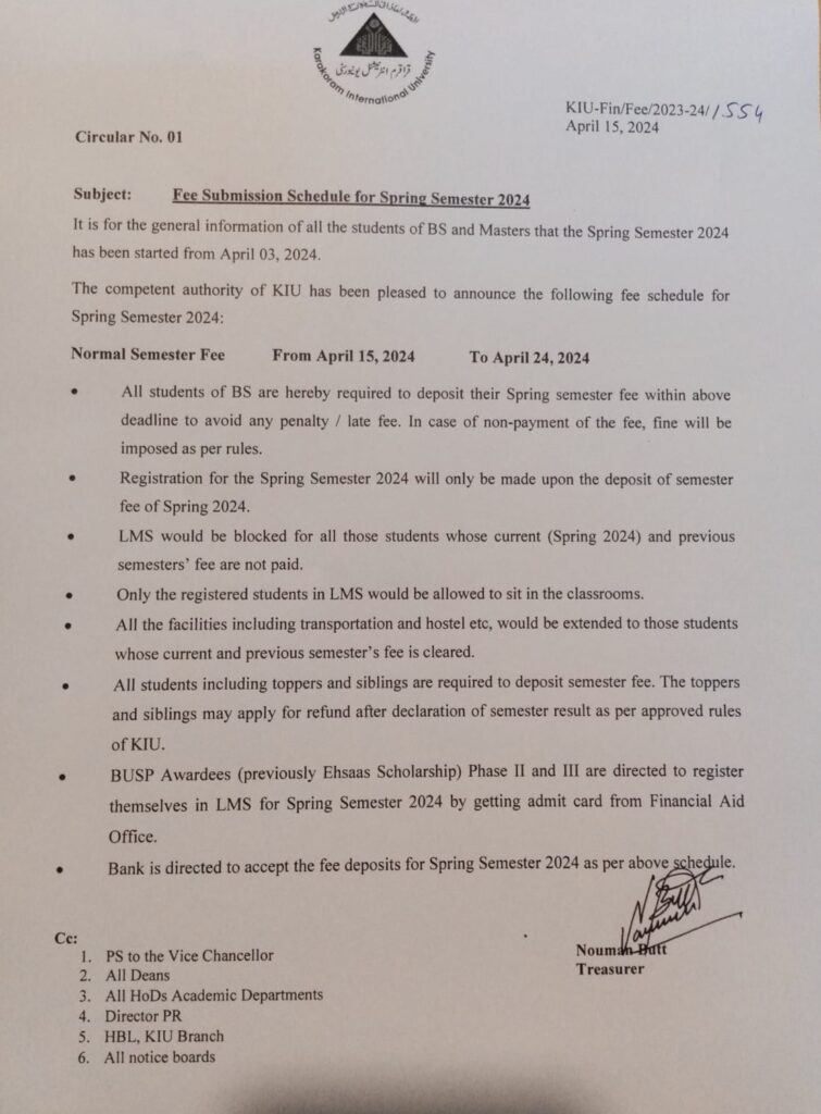 Fee Deposit Notice 01 - Spring 2024