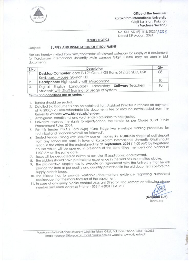 Tender Notice for IT Equipment