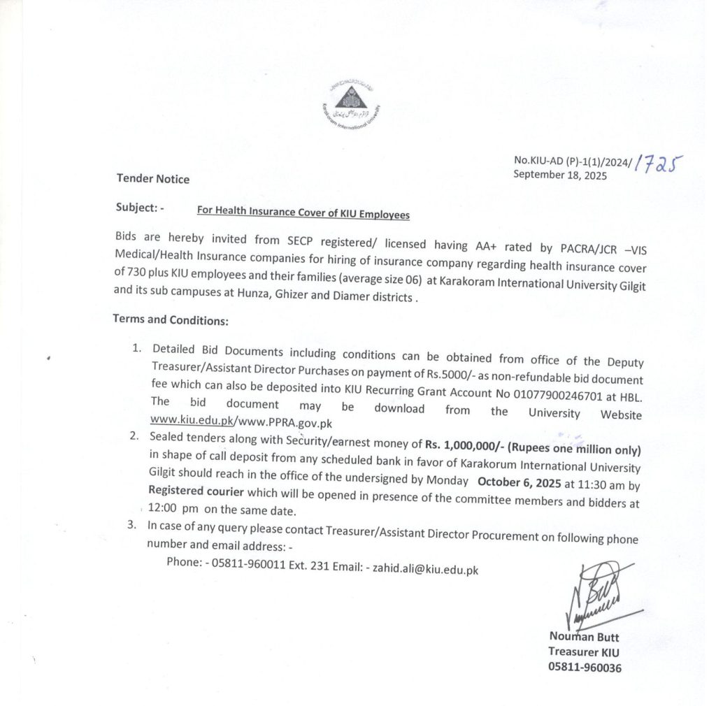 Tender Notice For Health Insurance PPRA